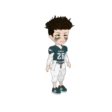 A cartoon character in a football uniform, wearing number 26 and sporting black eye stripes.