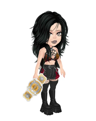 Paige A cartoon character of Paige, wearing a leather outfit and holding a championship belt.